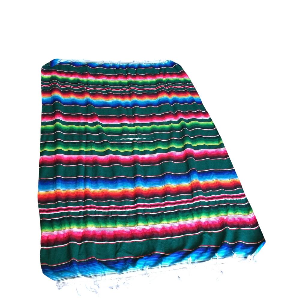Blankets Tablecloth THROW Mexican Serape Colorful Fringe Striped Picnic Cabin